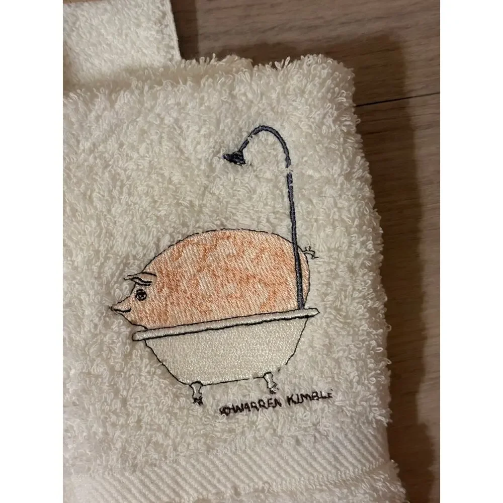 VTG Folk Art Towel Set Warren Kimble Hogwash Bath Hand Towel, Washcloth PLZ READ